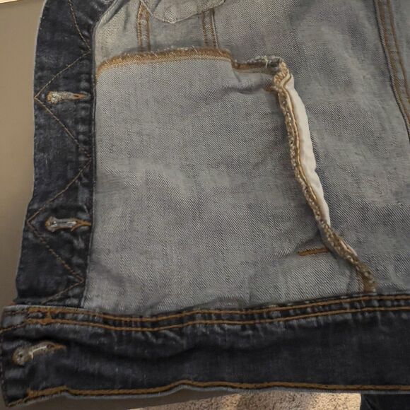 Old Navy Womens Trucker Denim Jean Jacket Dark Wash Button Up Pockets Size Large - Picture 5 of 8